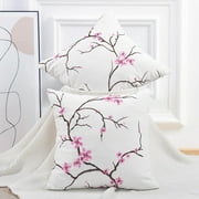 Home Soft Things Embroidery Canvas Throw Pillow Cover Pillow Case 2 Piece Set - Cherry Blossom - Pink - 20 x 20