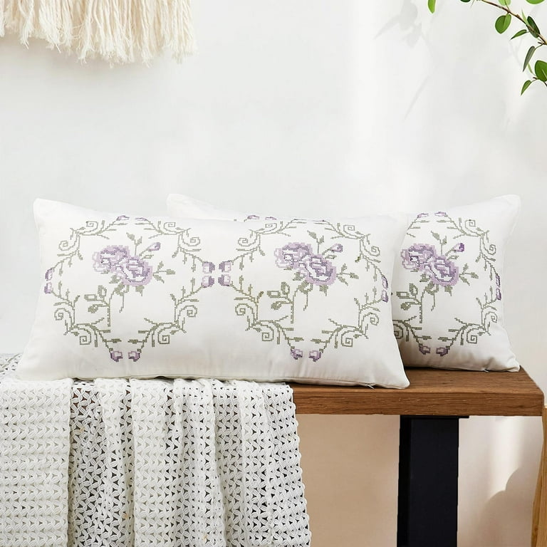 Home Soft Things Embroidery Canvas Throw Pillow Cover Pillow Case 2 Piece Set Rose Lilac 14 x 26 LUMBAR Walmart