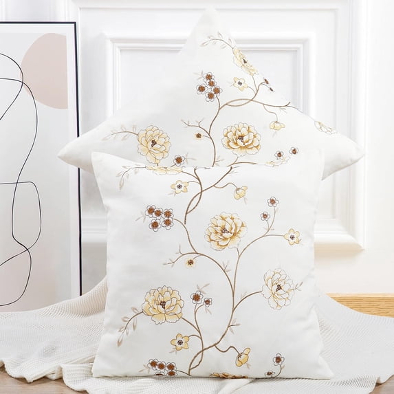 Home Soft Things Embroidery Canvas Throw Pillow Cover Pillow Case 2 Piece Set - Spring Flower - Gold - 26" x 26" EURO
