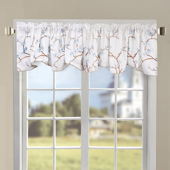 Home Soft Things Floral Embroidery Valance, 1 Piece, Cherry Blossom Light Blue, 19 x 60 Inches