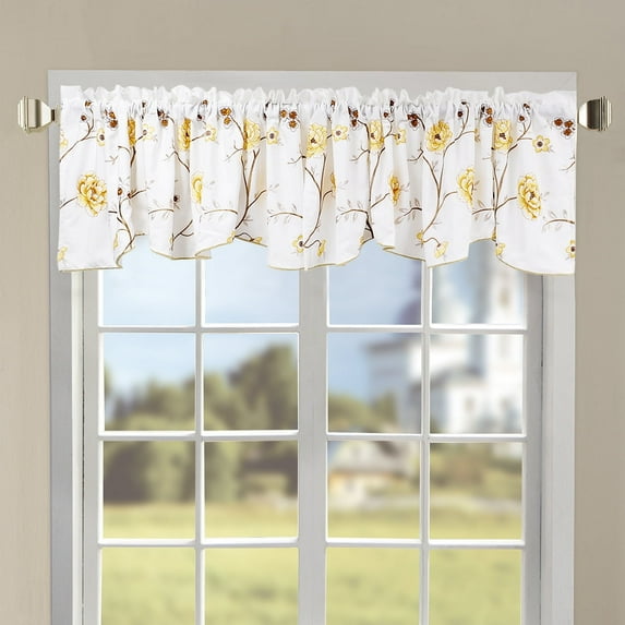 Home Soft Things Floral Embroidery Valance, 1 Piece, Spring Flower Gold, 19 x 60 Inches