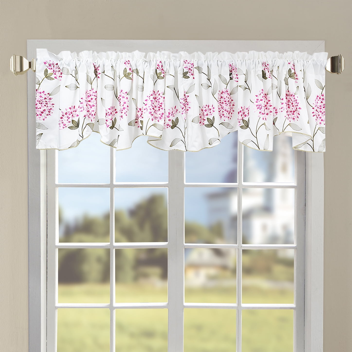 Burgundy Floral Embroidered Rod Pocket Window Valance