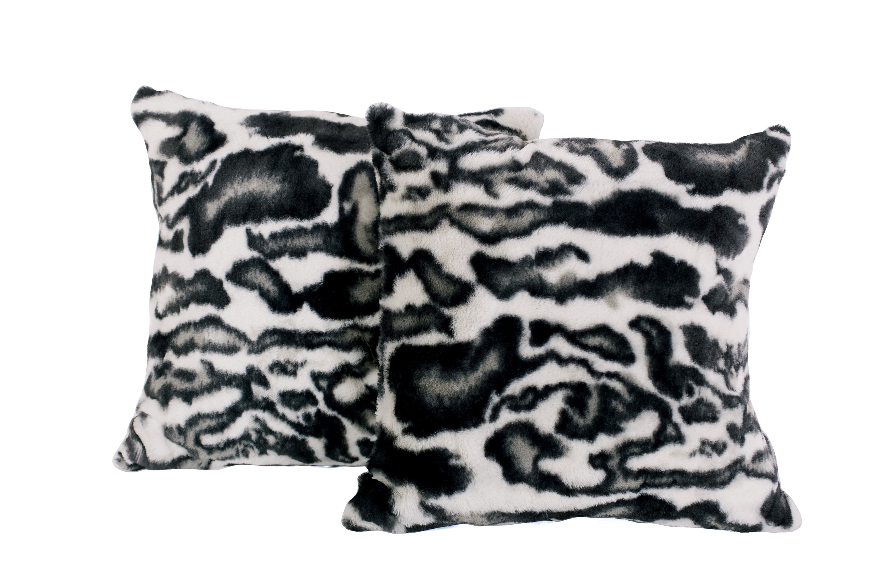 Ango Black and White Faux Fur Animal Print Pillow Covers, 20" x 20" Set of 2
