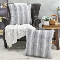 Home Soft Things Faux Fur 2 Piece Throw Pillow Cover Set - Amanda Stripe - Silver - 20" x 20"
