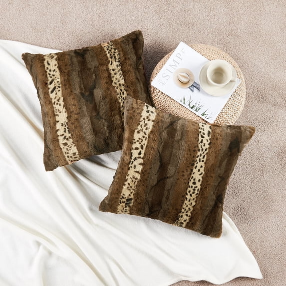Home Soft Things Faux Fur 2 Piece Throw Pillow Cover Set - Brushed Leopard - 20" x 20"