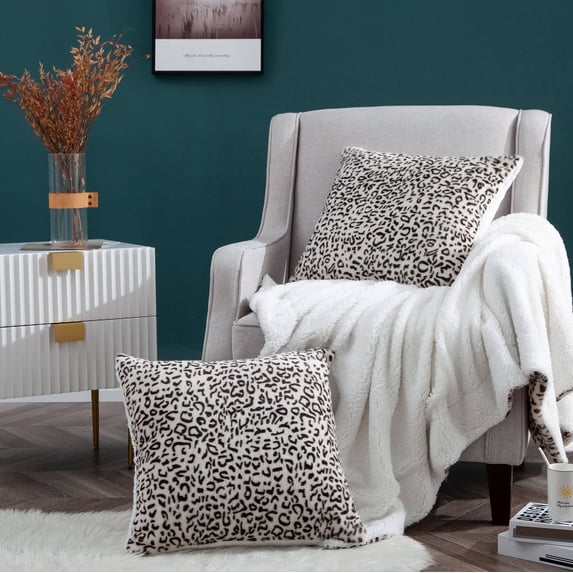 Home Soft Things Faux Fur 2 Piece Throw Pillow Cover Set - Snow Leopard - 20" x 20“