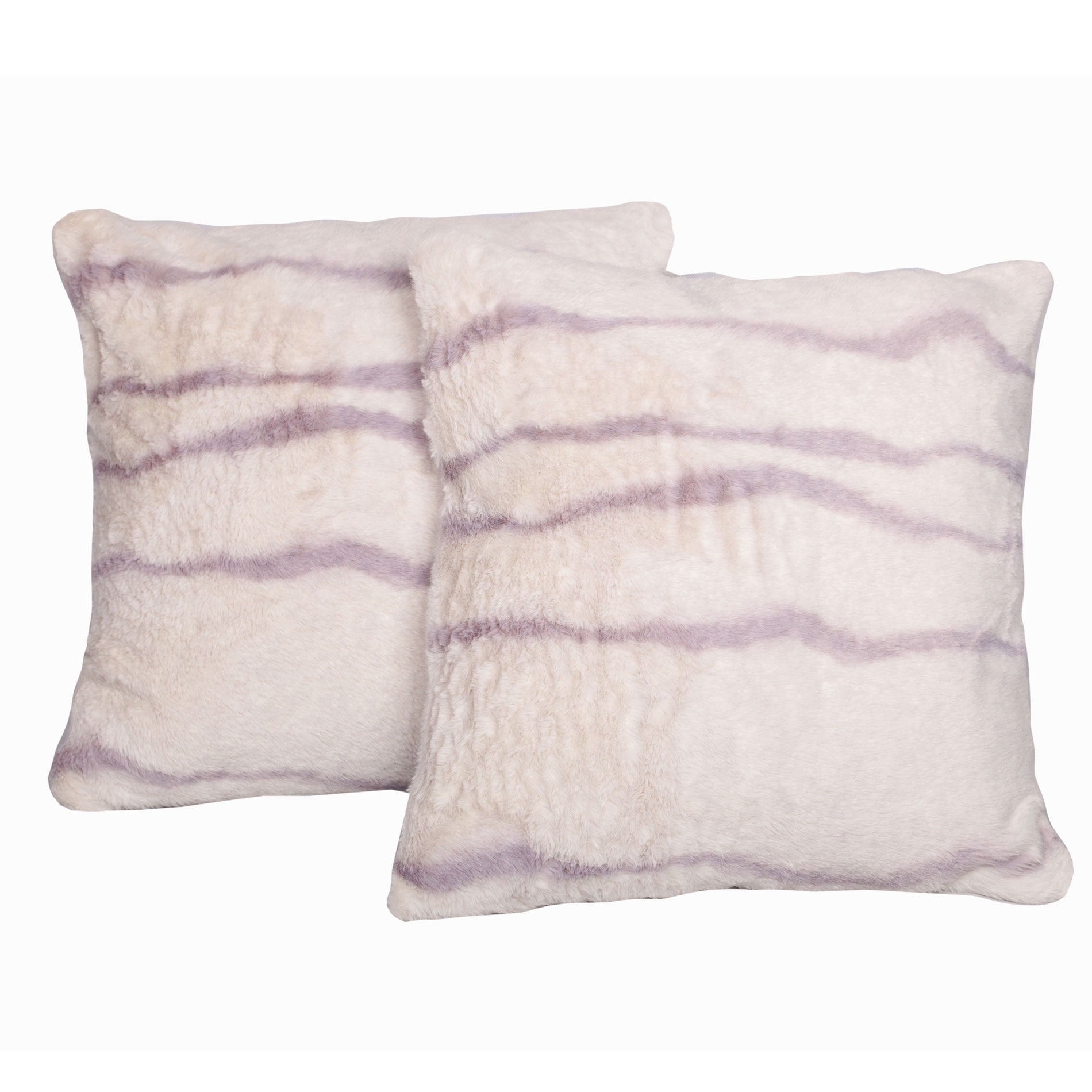 Lilac Striped Faux Fur 20" Pillow Covers, Set of 2