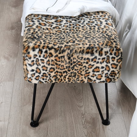 Home Soft Things Faux Fur Ottoman- Leopard - Black Leg - 46x16x17"