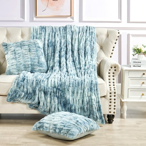 Home Soft Things Faux Fur Shar Pei Throw & Pillow Cover Combo - Trellis - 50" x 60"/20" x 20"