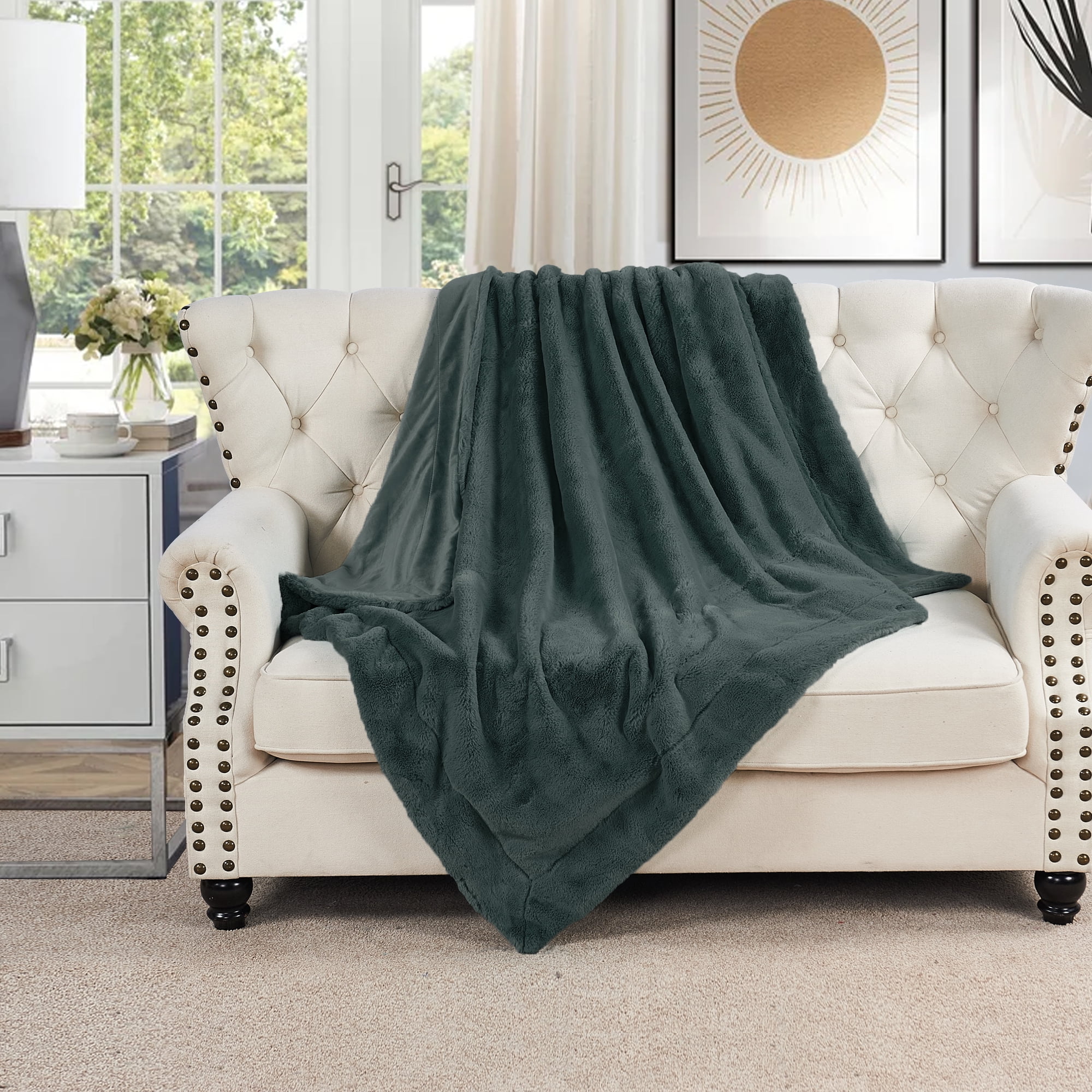 Dark green faux fur throw sale