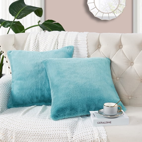Home Soft Things Faux Fur Throw Pillow Cover 2 pcs Set - Aqua - 20'' x 20''