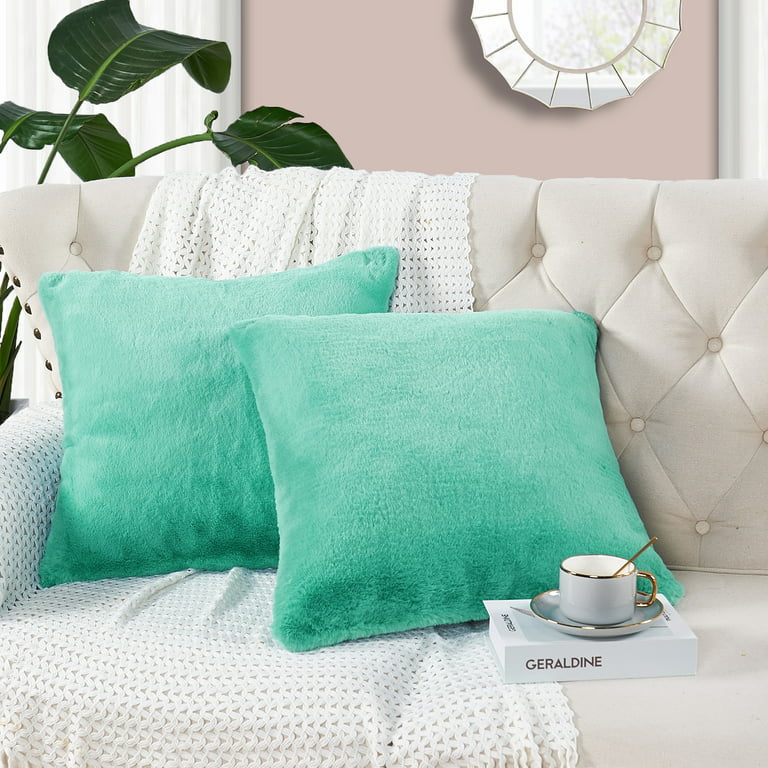 Broyhill Bristly Teal Faux Fur Outdoor Throw Pillow