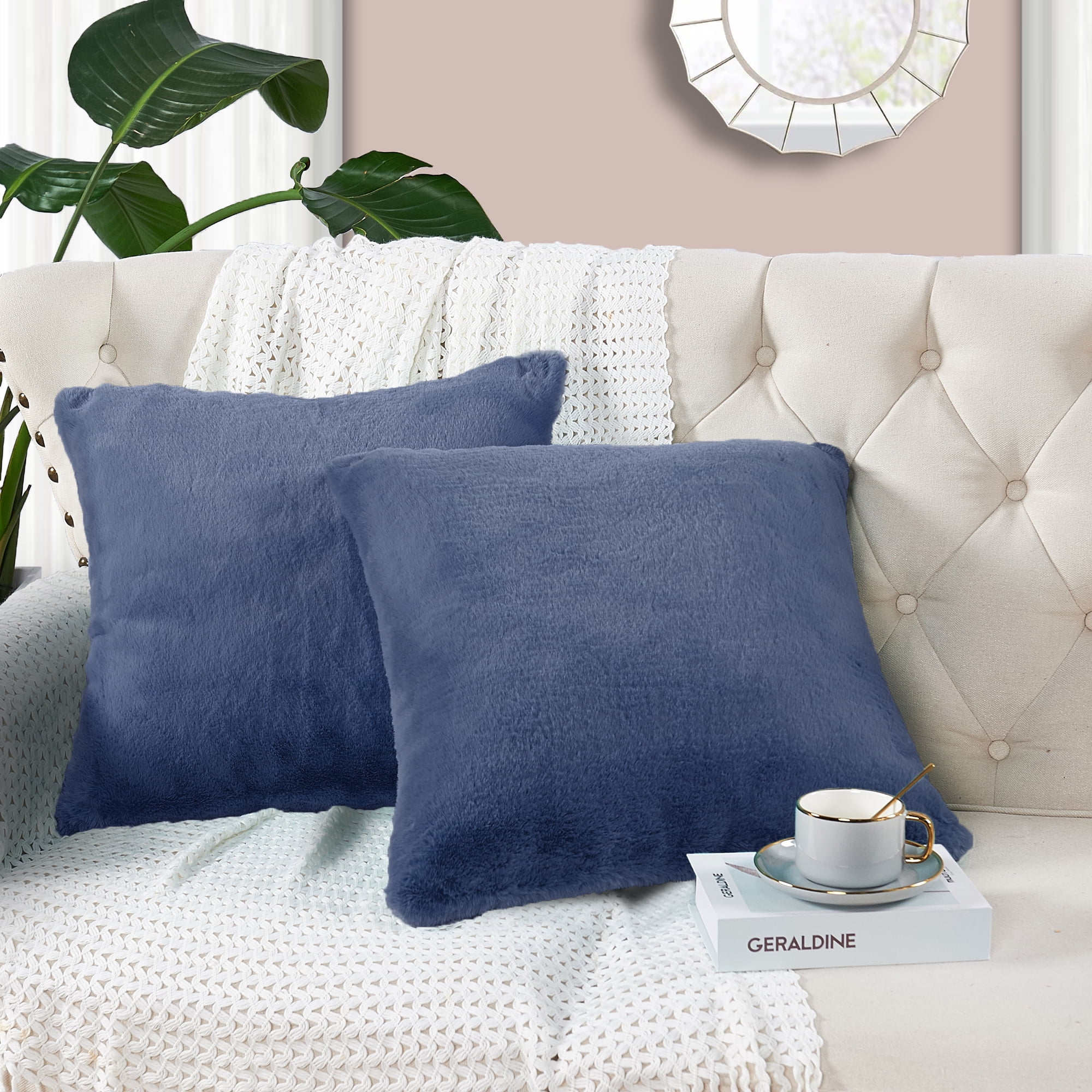 Home Soft Things Faux Fur Throw Pillow Cover 2 pcs Set - Dark Blue - 20 ...