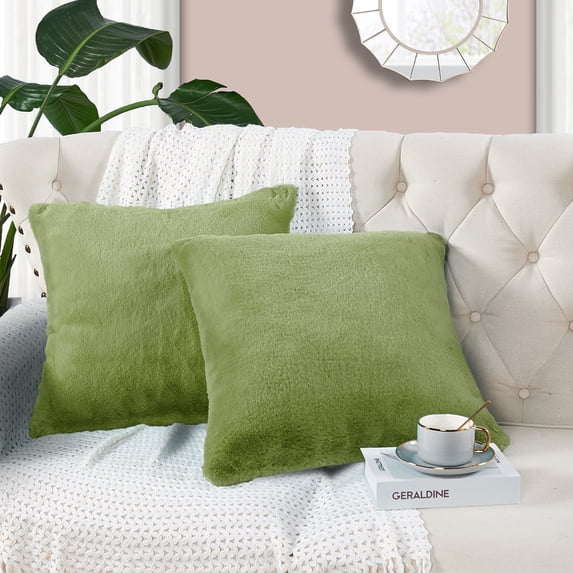 Home Soft Things Faux Fur Throw Pillow Cover 2 pcs Set - Green Moss - 20'' x 20''