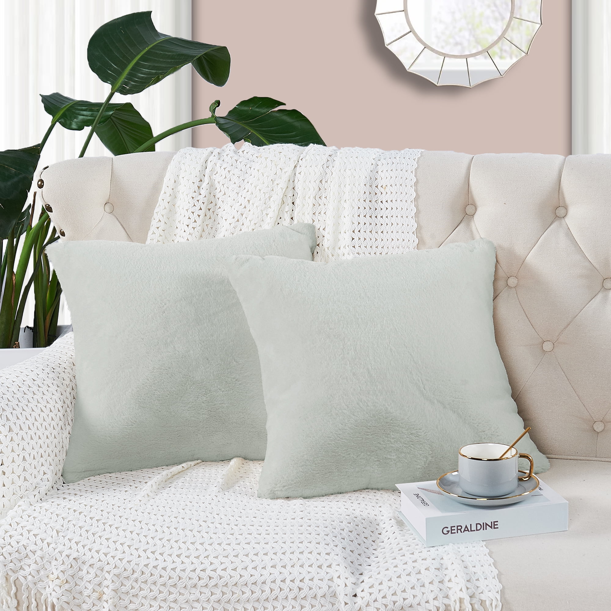 Plush Decorative Faux Fur Cozy Throw Pillow Covers 2 pcs Set by Home ...