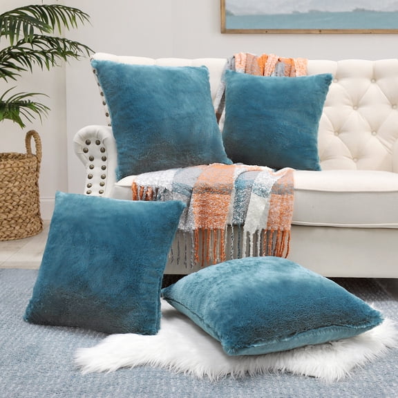 Home Soft Things Faux Fur Throw Pillow Cover 4 Piece Set-Blue Mirage - 20" x 20"