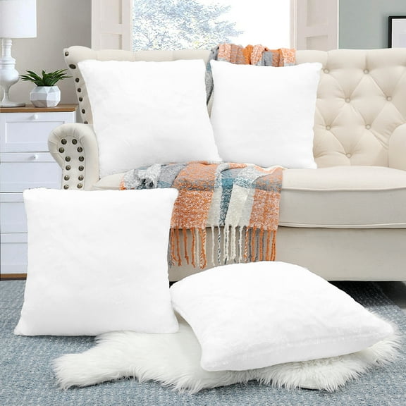 Home Soft Things Faux Fur Throw Pillow Cover 4 Piece Set-Bright White - 20" x 20"
