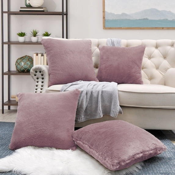 Home Soft Things Faux Fur Throw Pillow Cover 4 Piece Set-Lilas - 20" x 20"