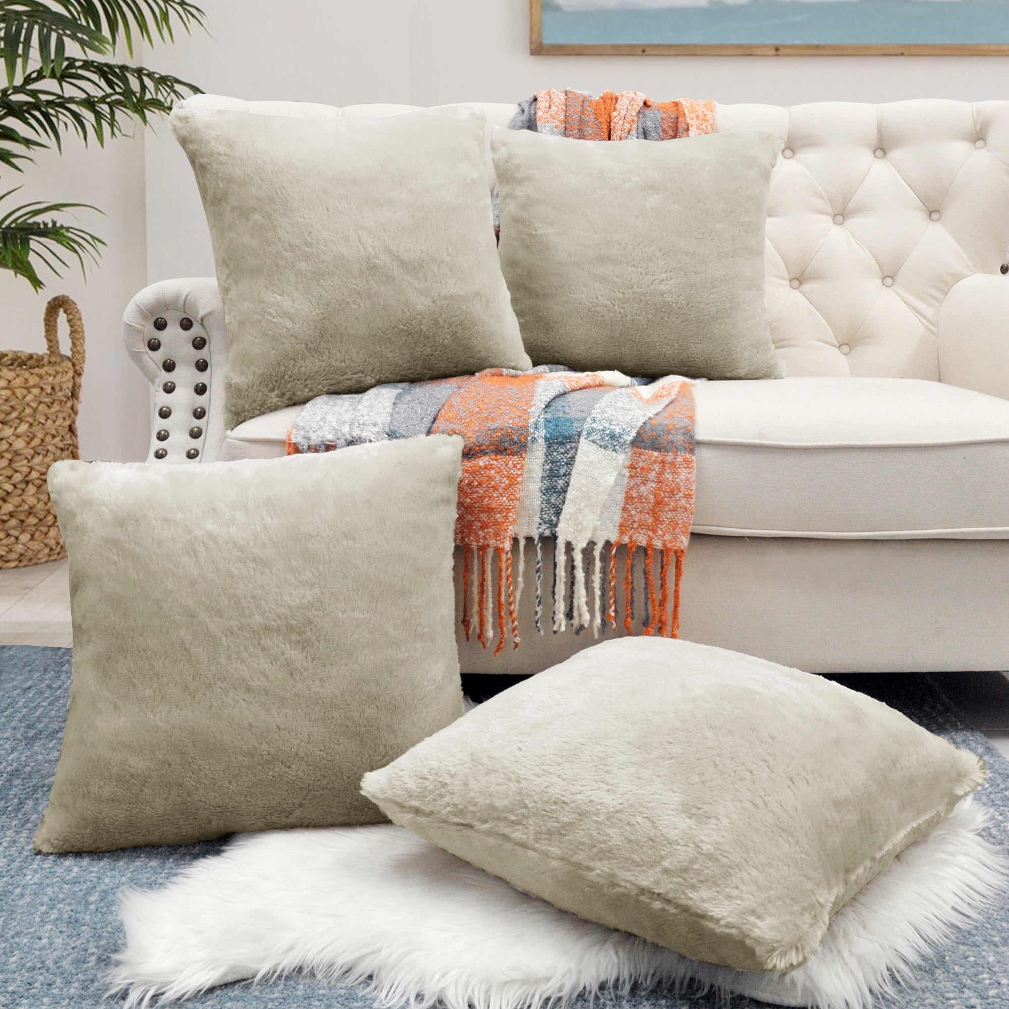 Home Soft Things Faux Fur Throw Pillow Cover 4 Piece Set Oatmeal 20 x 20 Walmart