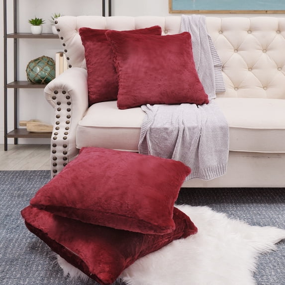 Home Soft Things Faux Fur Throw Pillow Cover 4 Piece Set-Ruby Wine - 20" x 20"