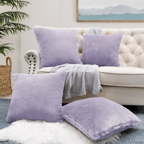 Home Soft Things Faux Fur Throw Pillow Cover 4 Piece Set-Sea Fog - 20" x 20"
