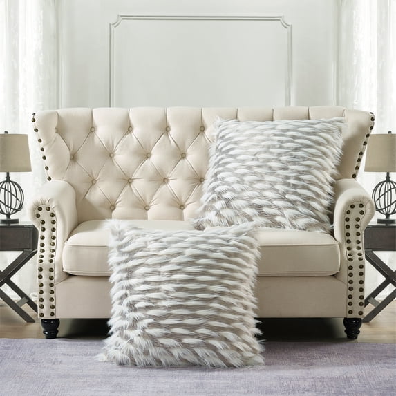 Home Soft Things Feathery Faux Fur 2 Piece Throw Pillow Cover Set - Grey - 26" x 26"