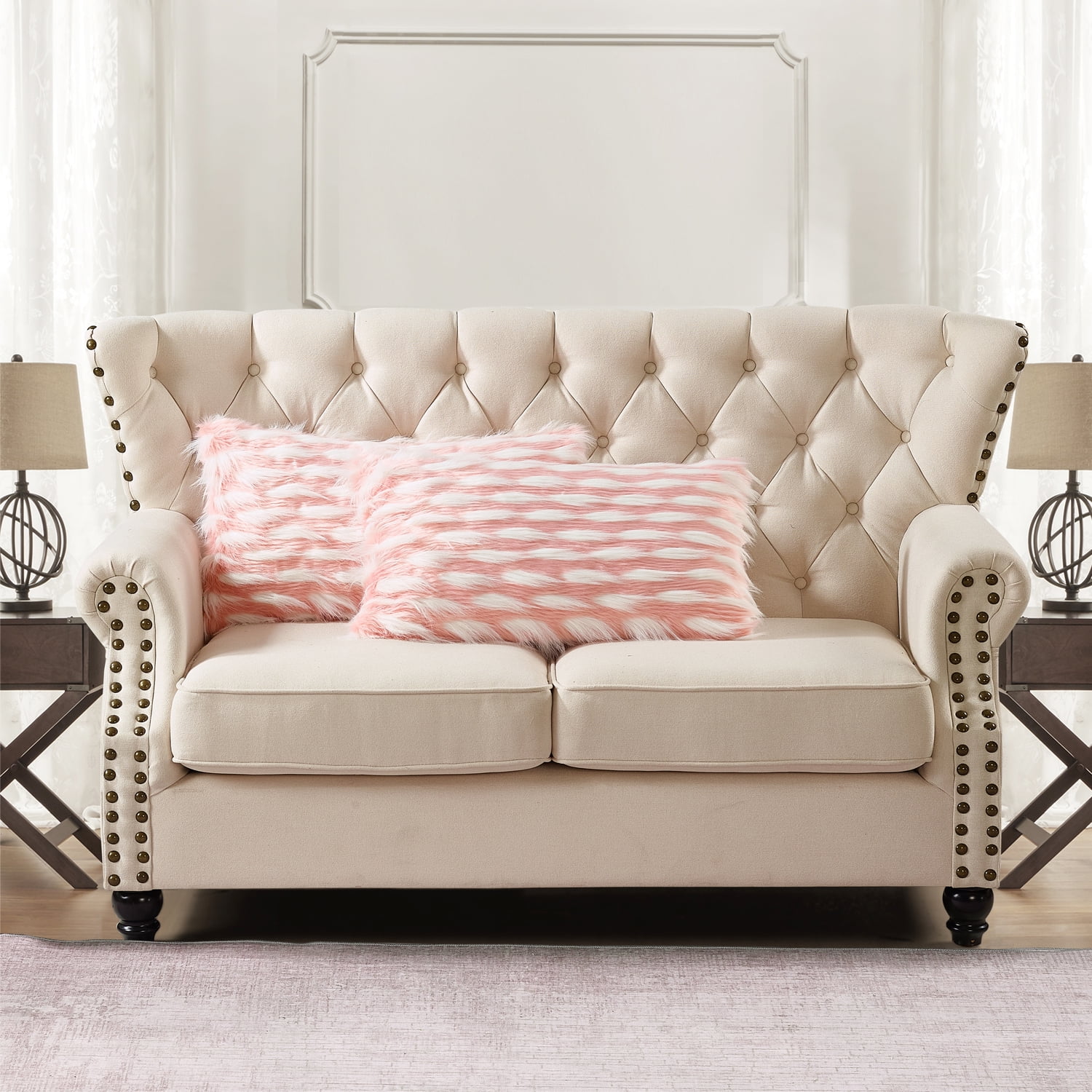 Rose Quartz Faux Fur Embroidered Euro Pillow Cover