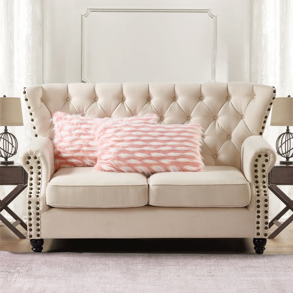 Home Soft Things Feathery Faux Fur 2 Piece Throw Pillow Cover Set - Pink - 14" x 26"