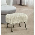 thumbnail image 1 of Home Soft Things Feathery Faux Fur Stool Chair Upholstered Footrest Ottoman with Black Metal Legs and Padded Seat, Ivory, 19" x 13" x 17", 1 of 8