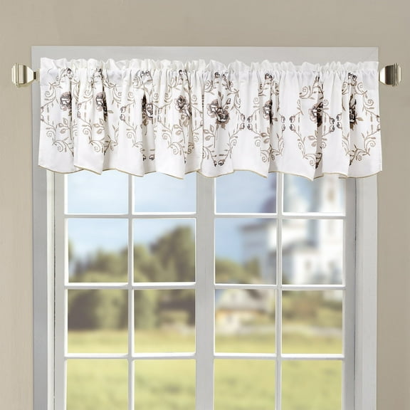 Home Soft Things Floral Embroidery Valance, 1 Piece, Rose Taupe, 19 x 60 Inches