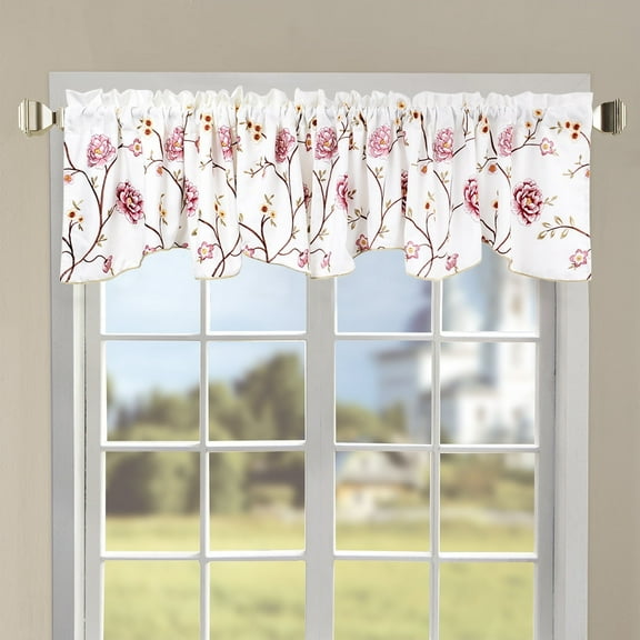 Home Soft Things Floral Embroidery Valance, 1 Piece, Spring Flower Burgundy, 19 x 60 Inches