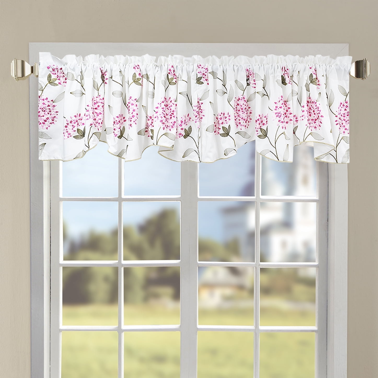 Burgundy Floral Embroidered Rod Pocket Window Valance