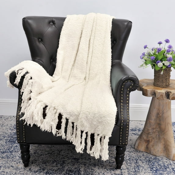 Home Soft Things Fluffy Knitted Throw Blanket Reversible Lightweight Super Soft Cozy Throw Blanket - Antique White - 60" x 80"