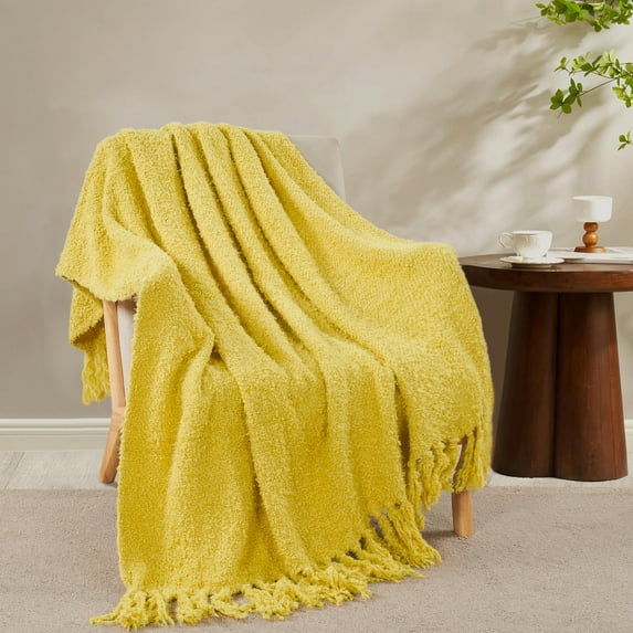 Home Soft Things Fluffy Knitted Throw Blanket Reversible Lightweight Super Soft Cozy Throw Blanket - Mimosa - 60" x 80"