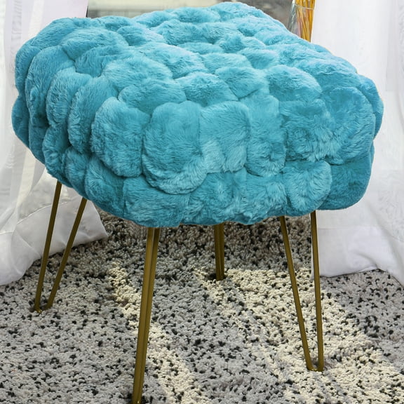 Home Soft Things Fox Faux Fur Pouf Stool Ottoman - Aqua - 17x17x17"