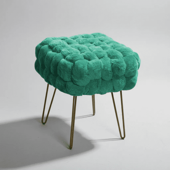 Home Soft Things Fox Faux Fur Pouf Stool Ottoman - Blue Turquoise - 17x17x17"