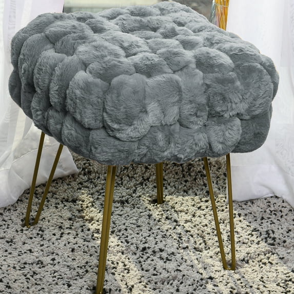 Home Soft Things Fox Faux Fur Pouf Stool Ottoman - Cloudburst - 17x17x17"