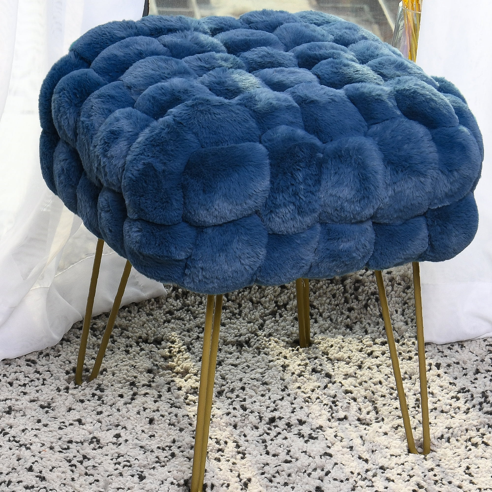Home Soft Things Fox Faux Fur Pouf Stool Ottoman Teal Blue 17x17x17 Walmart Business Supplies