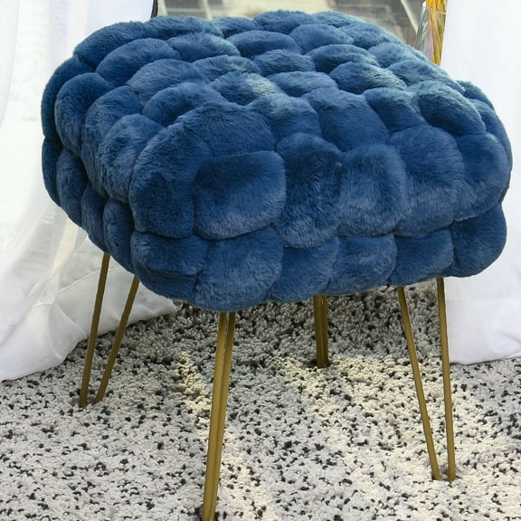Home Soft Things Fox Faux Fur Pouf Stool Ottoman - Dark Blue - 17x17x17"