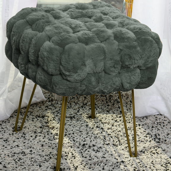 Home Soft Things Fox Faux Fur Pouf Stool Ottoman - Gunmetal - 17x17x17"