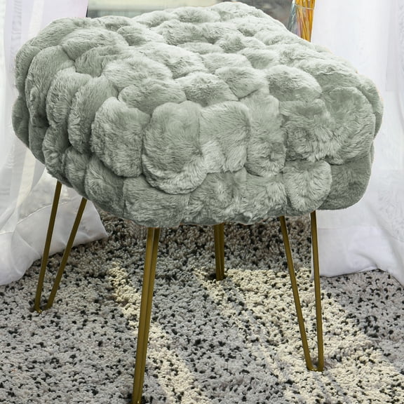 Home Soft Things Fox Faux Fur Pouf Stool Ottoman - Moonstruck - 17x17x17"