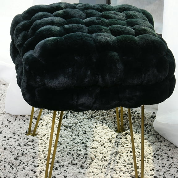 Home Soft Things Fox Faux Fur Pouf Stool Ottoman - Pirate Black - 17x17x17"