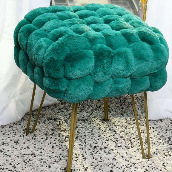 Home Soft Things Fox Faux Fur Pouf Stool Ottoman - Teal Blue - 17x17x17"