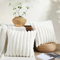 Home Soft Things Fuzzy Striped Faux Fur Pillow Covers, Set of 2, 20"x20", Ivory