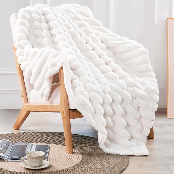 Home Soft Things Fuzzy Striped Faux Fur Throw-Ivory-50"x60"
