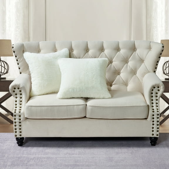 Home Soft Things Heavy Faux Fur 2 Piece Throw Pillow Cover Set - Antique White - 20" x 20"