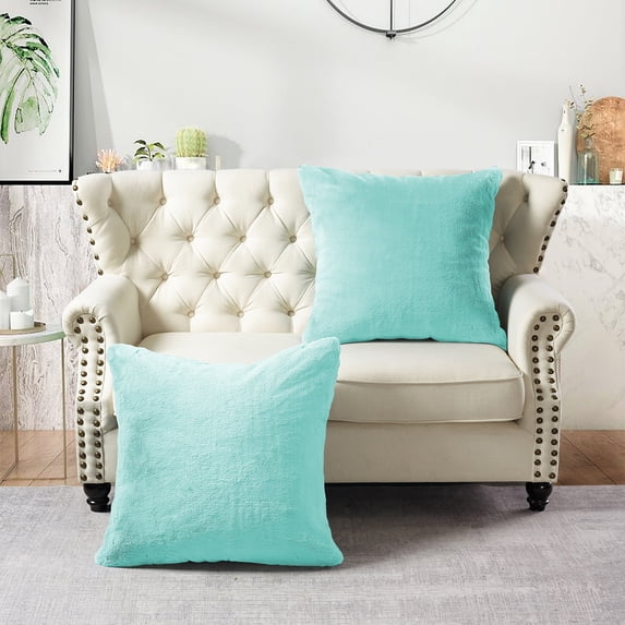 Home Soft Things Heavy Faux Fur 2 Piece Throw Pillow Cover Set - Bleached Aqua - 26" x 26"
