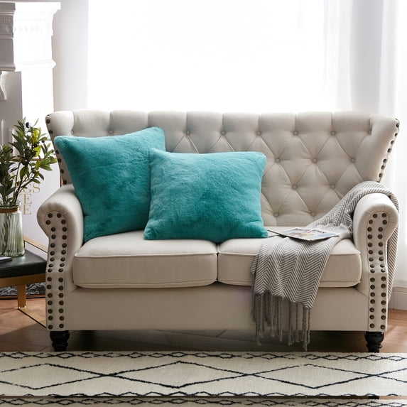 Home Soft Things Heavy Faux Fur 2 Piece Throw Pillow Cover Set - Blue Turqoise - 20" x 20"