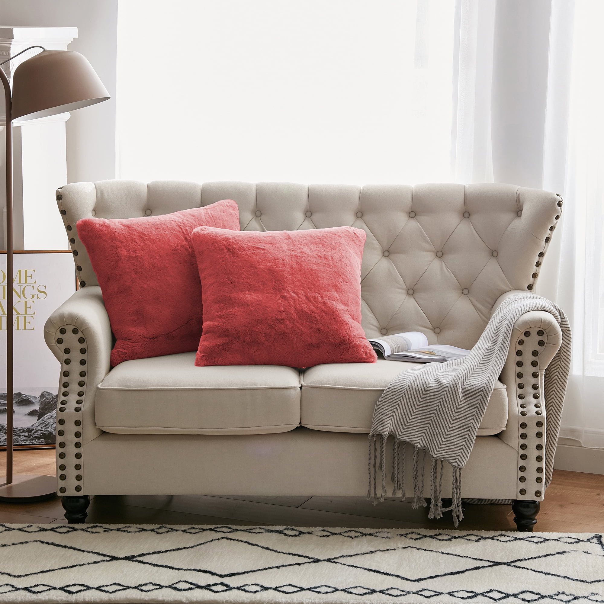 Coral faux fur pillow sale