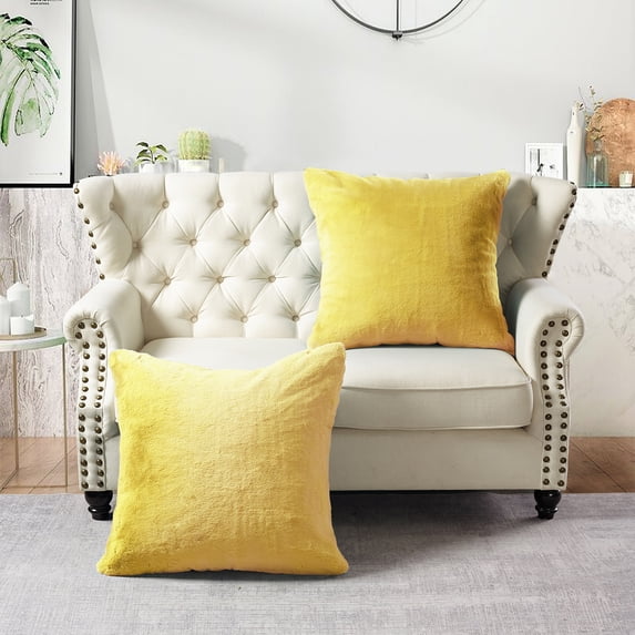 Home Soft Things Heavy Faux Fur 2 Piece Throw Pillow Cover Set - Sunshine Yellow - 26" x 26"